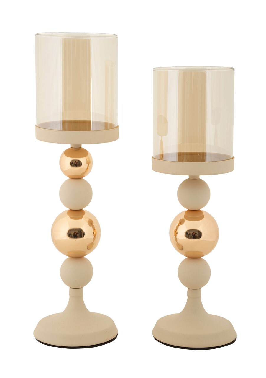 Set 2 suporturi de lumanare Glazed, Mauro Ferretti, 10x32 cm, 10x36 cm, fier, crem/auriu - imagine 7